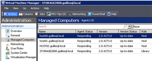 Si accedemos a la pantalla de Managed Computers, aparentemente parece que VMM no se ha enterado que hemos subido de versión. Como se muestra en la siguiente pantalla capturada, están todas las máquinas gestionadas en versión 2.0.4273.0, y aún así se muestran Up-to-date.