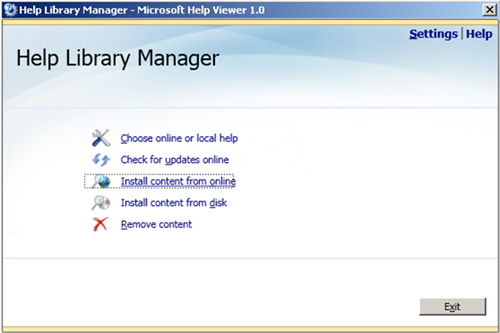En la pantalla Help Library Manager, click en la opción Install content from online