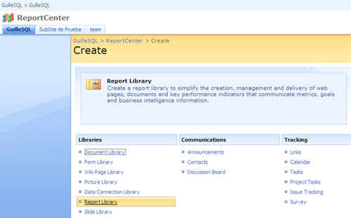 Crear una Report Library en MOSS 2007 para almacenar Dashboards y Reports (hojas Excel 2007 para explotar con Excel Services)