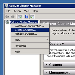 Desde la herramienta administrativa Failover Cluster Manager, seleccionaremos la opción 

Create a Cluster