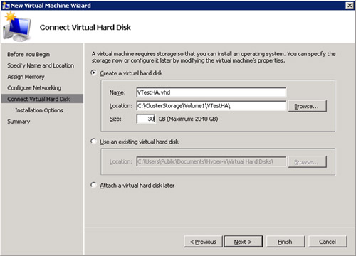 En la pantalla Connect Virtual Hard Disk, especificaremos que deseamos crear 

un nuevo Disco Virtual VHD