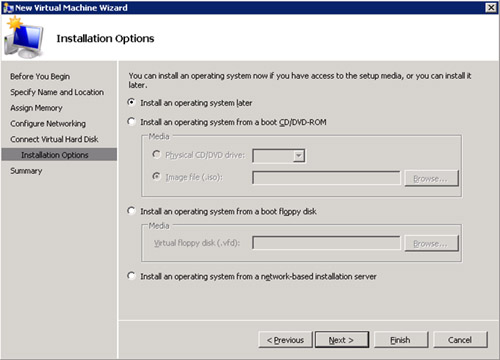 En la pantalla Installation Options, seleccionaremos la opción Install an 

operating system later