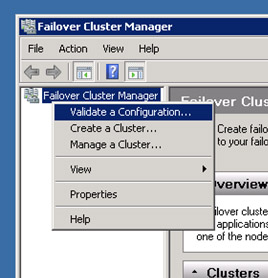 Abriremos la herramienta administrativa Failover Cluster Manager, y ejecutaremos la 

opción Validate a Configuration