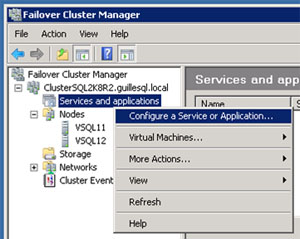 Para configurar MS DTC en un Failover Cluster de Windows Server 2008 R2, utilizaremos el asistente de configuración, que iniciaremos utilizando la opción Configure a Service or Application