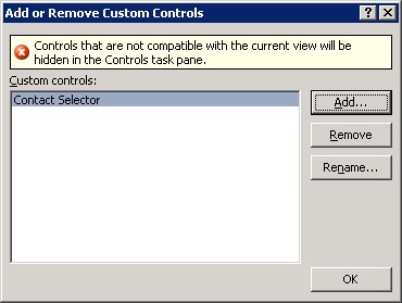 Realizado esto, de nuevo en el diálogo Add or Remove Custom Controls, click OK para continuar.