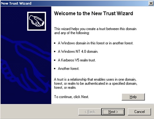 Cuando el Bosque está en modo funcional Windows Server 2003 (como es nuestro caso), se mostrará una ventana como la siguiente, en la que sí se indica la posibilidad de crear una Relación de Confianza con otro Bosque, que es justo la opción que queremos