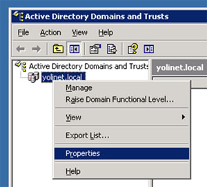 Abrimos la herramienta administrativa Active Directory Domain and Trust, y mostramos el diálogo de propiedades del dominio deseado.