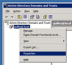 Abrimos la herramienta administrativa Active Directory Domains and Trusts, y mostramos el diálogo de propiedades del dominio deseado.