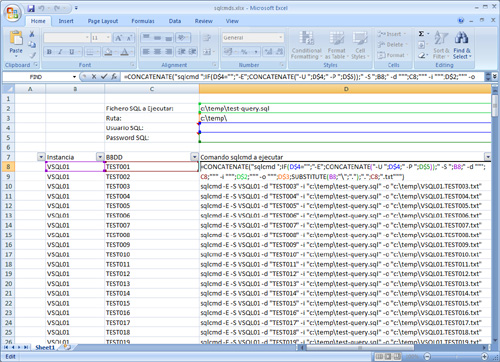 Aspecto de la Excel de ejemplo para la generación de SQLCMDs