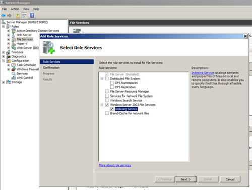 Añadir el Role Service de Indexing Service en Windows Server 2008 R2
