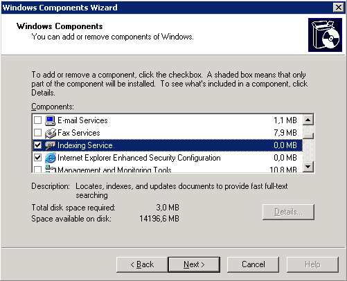 Agregar el Indexing Service en Windows Server 2003
