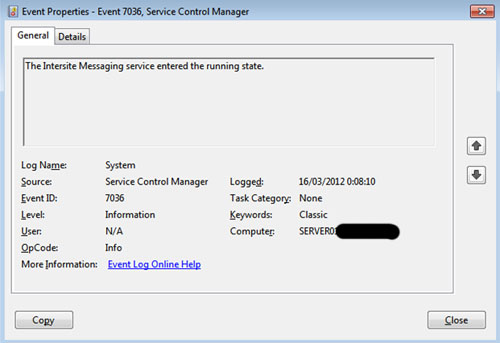 Igualmente, el servicio Intersite Messaging también es capaz de arrancar correctamente durante el inicio de Windows