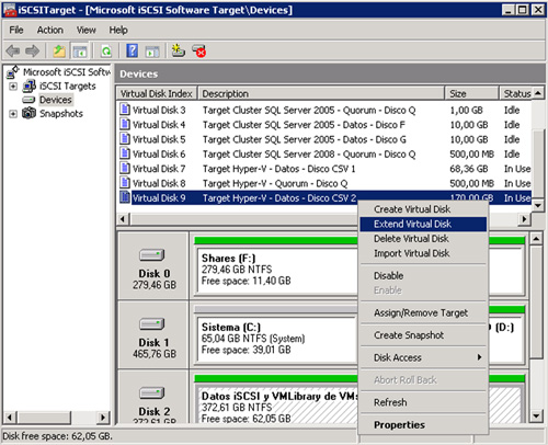 Opción Extend Virtual Disk del Microsoft iSCSI Software Target