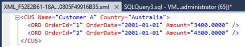 Ejemplo de consulta SQL con la cláusula FOR XML AUTO cambiando el orden de las columnas