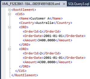 Ejemplo de consulta SQL con la cláusula FOR XML y la opción ROOT