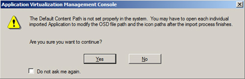 The Default Content Path is not set properly in the system. You may have to open each individual imported Application to modify the OSD file path and the icon paths after the import process finishes
