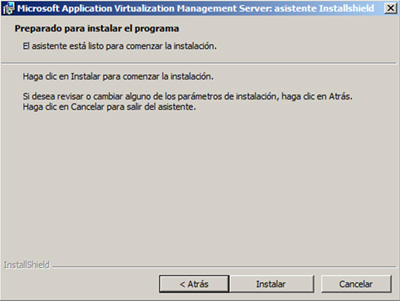 Preparados para instalar el App-V Management Server