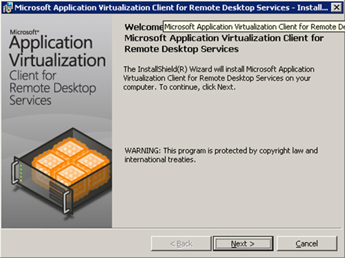 En la pantalla de bienvenida de la instalación del Cliente App-V for RDS, click Next para continuar