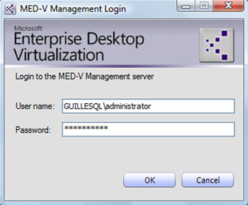 Al entrar al MED-V Management Console, se nos solicitará unas credenciales de acceso