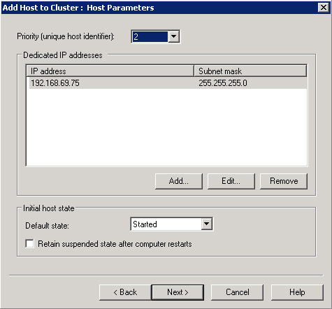 En el diálogo Add Host to Cluster : Host Parameters click Next