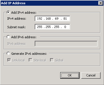 En el diálogo Add IP Address, seleccionaremos la dirección IP y máscara deseadas