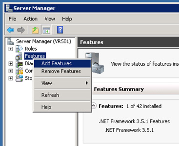 En la herramienta administrativa Server Manager, click en Add Features