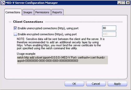 Se abrirá la herramienta administrativa MED-V Server Configuration Manager.