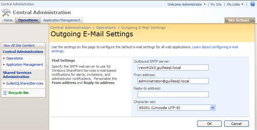 Configurar el Correo Electrónico Saliente (Outgoing E-Mail Settings) en MOSS 2007.