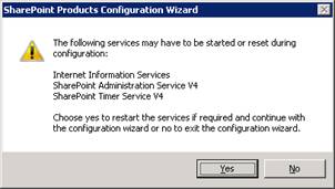 Se mostrará una ventana informando que algunos servicios podrían ser reiniciados durante esta configuración. Click Yes para continuar.