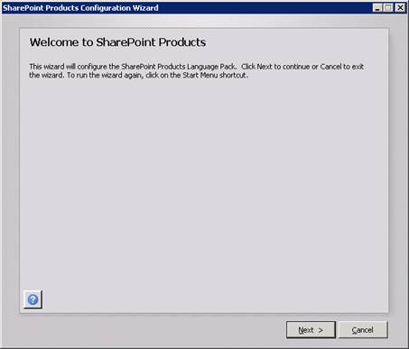 Una vez instalado el Language Pack de MOSS 2010 en todos los servidores de nuestra Granja, deberemos ejecutar el SharePoint Products Configuration Wizard en cada Servidor. Para ello, logados en el servidor MOSS correspondiente, ejecutaremos el SharePoint Products Configuration Wizard (Start – Programs – Microsoft SharePoint 2010 Products – SharePoint 2010 Products Configuration Wizard). Téngase en cuenta el texto que muestra la pantalla de bienvenida: This wizard will configure the SharePoint Products Language Pack. Click Next para continuar.