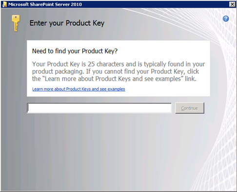 En la pantalla Enter your Product Key, especificaremos nuestra Clave de Producto, y click Continue.