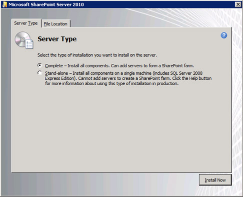 En la pestaña Server Type, seleccionaremos la opción Complete.