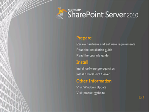 En la pantalla de Splash, click en Install Sharepoint Server.