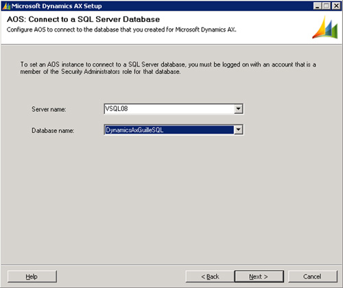Especificaremos el nombre la instancia y base de datos de SQL Server. Click Next para continuar.