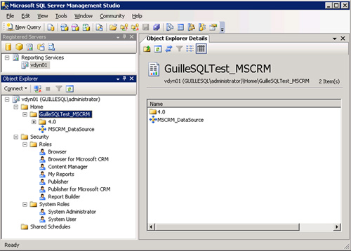 Utilizando el SQL Server Management Studio, podremos ver que existe también un origen de datos, varios roles, etc