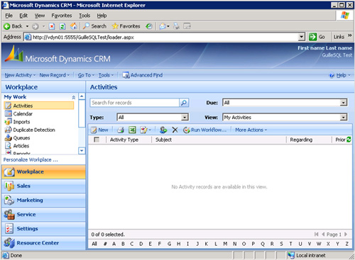 Comprobar el acceso a la Aplicación Web de Microsoft Dynamics CRM, utilizando un Internet Explorer