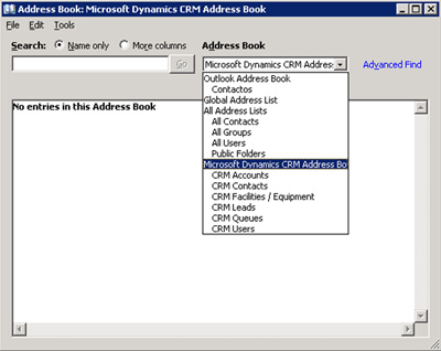 Además, también dispondremos del Microsoft Dynamics CRM Address Book