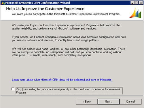 En la pantalla Help Us Improve the Customer Experience, tenemos posibilidad de incluirnos en el programa de ayuda de Clientes a Microsoft
