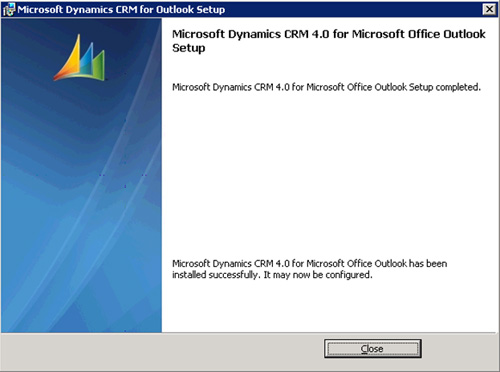 Click Next para continuar, barrita de progreso al canto, y en breves instantes el Cliente de Microsoft Dynamics CRM para Outlook, quedará instalado