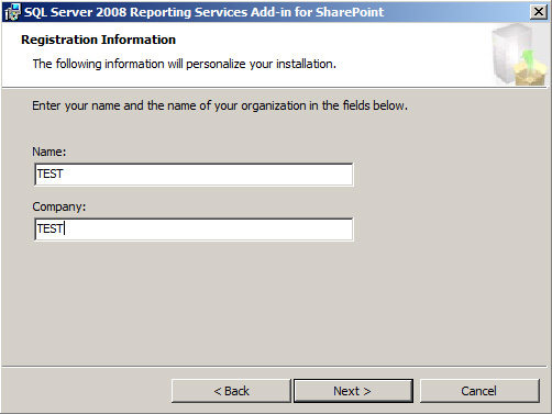 Instalar Reporting Server 2008 Addin for SharePoint - Registration Information