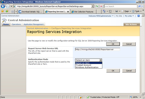 Central Administration - Reporting Services Integration
