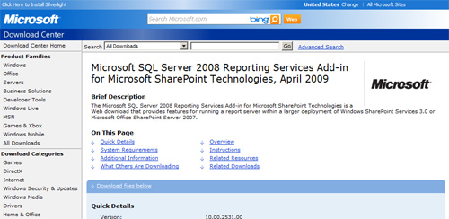 Descargar Reporting Services Addin for SharePoint y Report Builder 2.0 for SharePoint