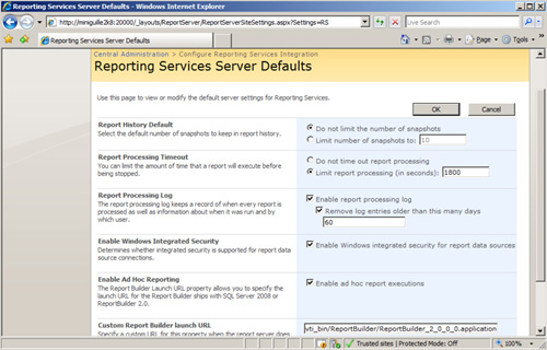 Reporting Services Server Defaults