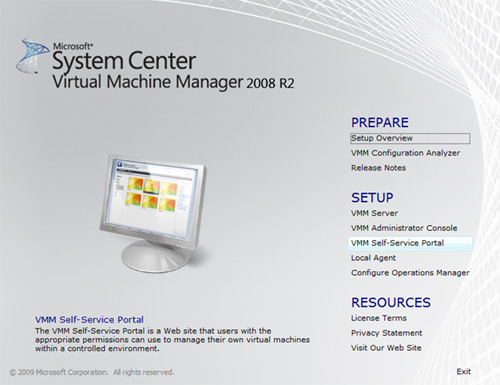 Pantalla de Splash de Virtual Machine Manager 2008 R2
