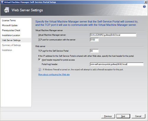 En la pantalla Web Server Settings, introducir los datos deseados de configuración.
