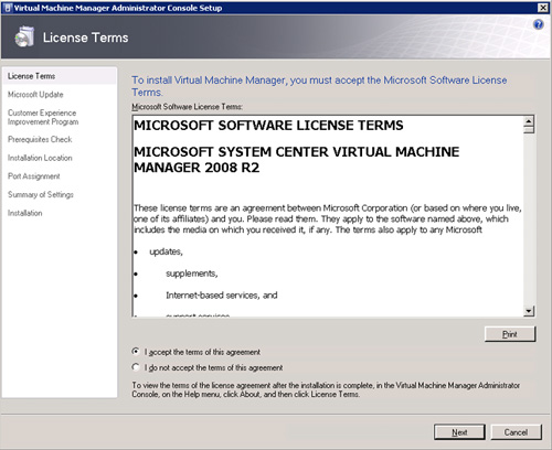 Virtual Machine Manager Administrator Console (VMM Console) Setup - License Terms