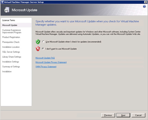 Virtual Machine Manager 2008 R2 Setup - Microsoft Update