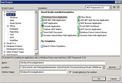 En el caso de tener una Granja de MOSS 2007, podemos instalar Visual Studio 2008, aunque en este caso no tendremos ninguna opción de instalación sobre características relacionadas con SharePoint, ni tampoco tendremos disponible ninguna plantilla para proyectos de SharePoint