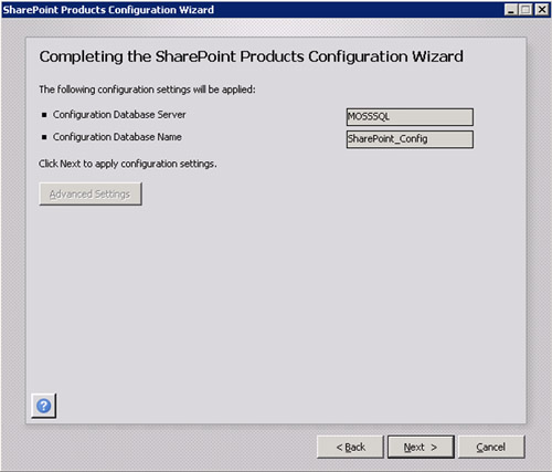 En la pantalla Completing the SharePoint Products Configuration Wizard, click Next para continuar.