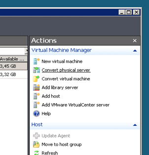 Opción Convert physical server de Virtual Machine Manager 2008 R2.